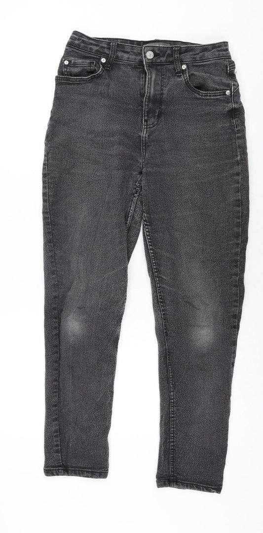 Denim & Co. Womens Grey Cotton Tapered Jeans Size 10 L28 in Regular Zip