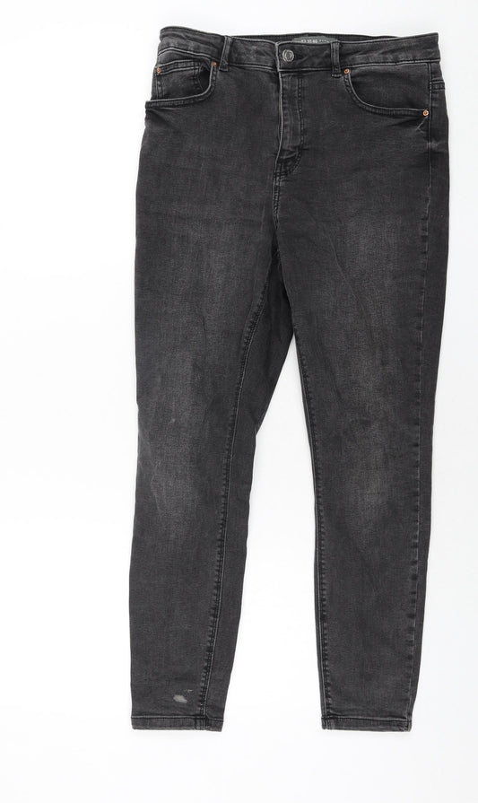 Denim & Co. Womens Grey Cotton Skinny Jeans Size 14 L26 in Regular Zip