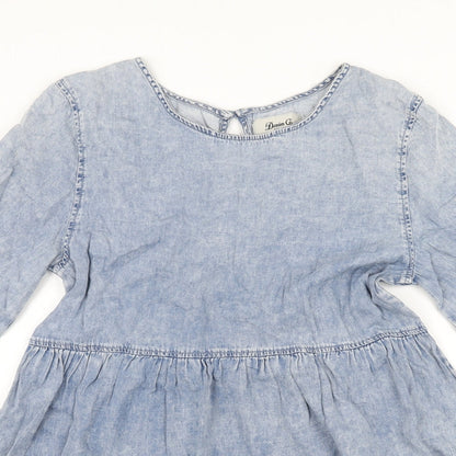 Denim & Co. Womens Blue Cotton A-Line Size 12 Round Neck Button - Raw Hems