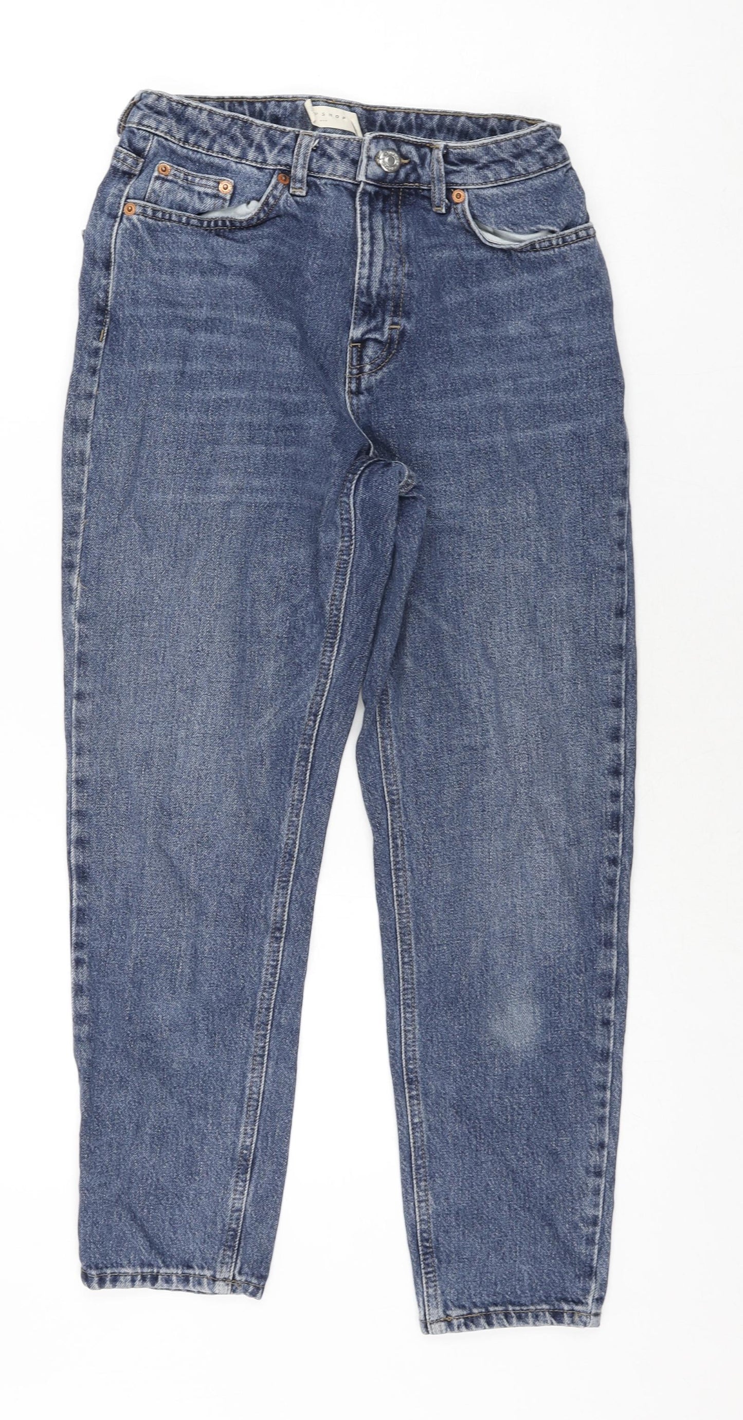 Topshop Womens Blue Cotton Mom Jeans Size 26 in L26 in Regular Zip
