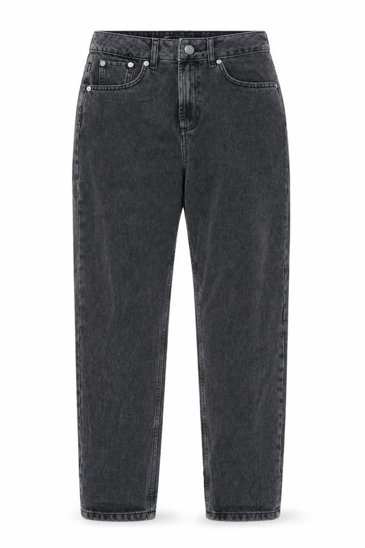 Front view of ASOS women’s grey cotton tapered jeans, size UK 26, in, 28-inch leg regular zip