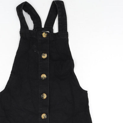 Denim & Co. Womens Black Cotton Pinafore/Dungaree Dress Size 6 Square Neck Button