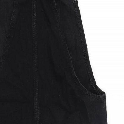 Denim & Co. Womens Black Cotton Pinafore/Dungaree Dress Size 6 Square Neck Button