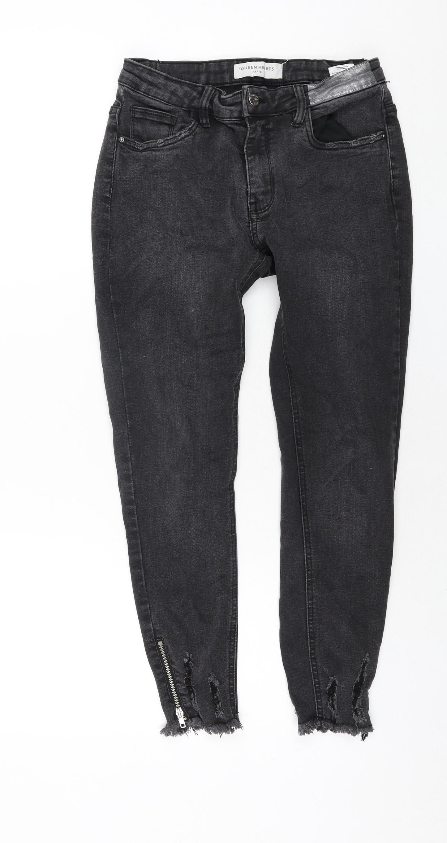 Queen Hearts Womens Grey Cotton Skinny Jeans Size L L26 in Regular Zip