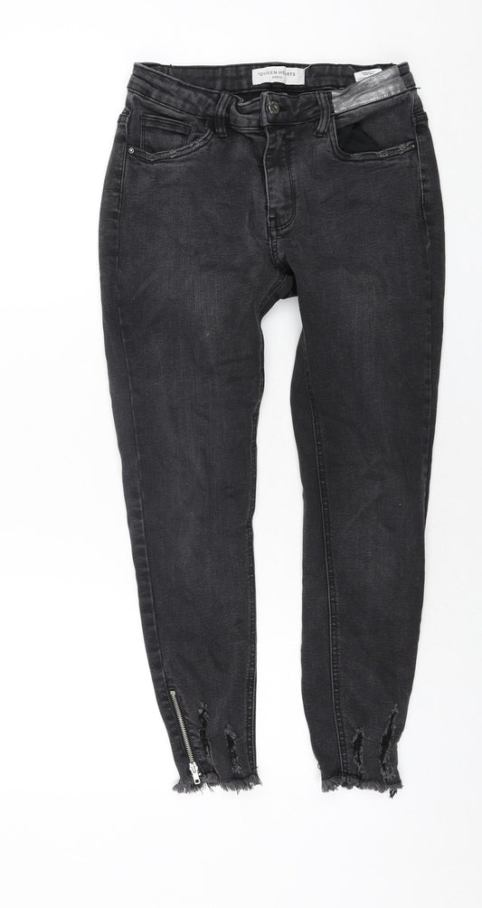Queen Hearts Womens Grey Cotton Skinny Jeans Size L L26 in Regular Zip