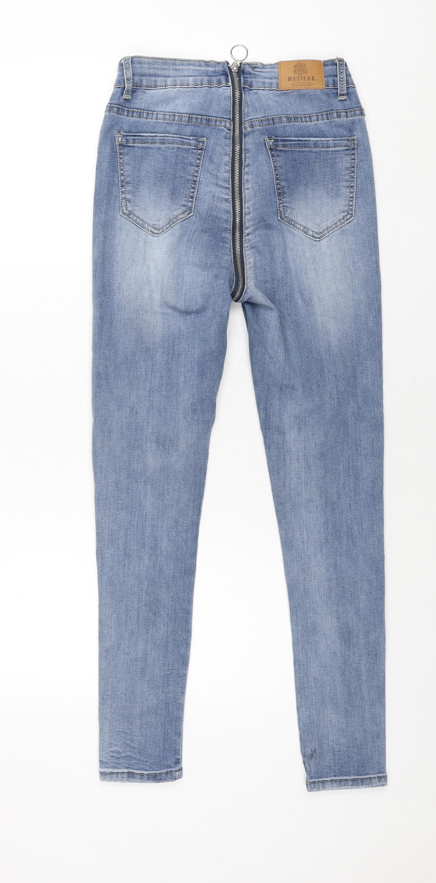 Redial Womens Blue Cotton Skinny Jeans Size 10 L27 in Regular Zip - Back Zip Detail