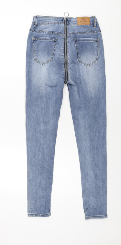 Redial Womens Blue Cotton Skinny Jeans Size 10 L27 in Regular Zip - Back Zip Detail