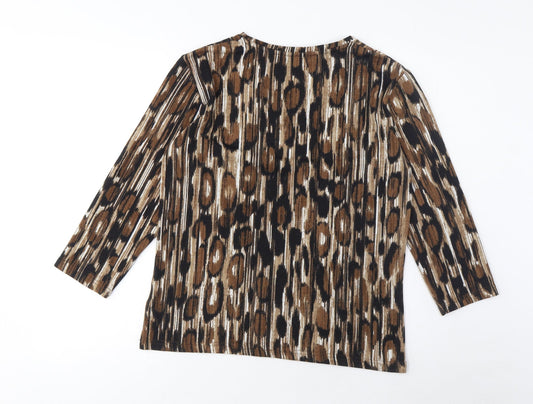 Alexara Womens Brown Geometric Polyester Basic T-Shirt Size 10 Crew Neck