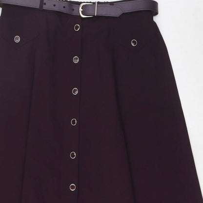 Design Essentials Womens Purple Polyester A-Line Skirt Size 16 Button - Belted