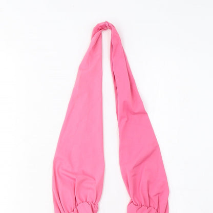 Zara Womens Pink Polyamide Bodysuit One-Piece Size M Snap - Pleated, Open Back