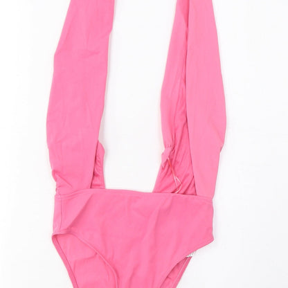 Zara Womens Pink Polyamide Bodysuit One-Piece Size M Snap - Pleated, Open Back