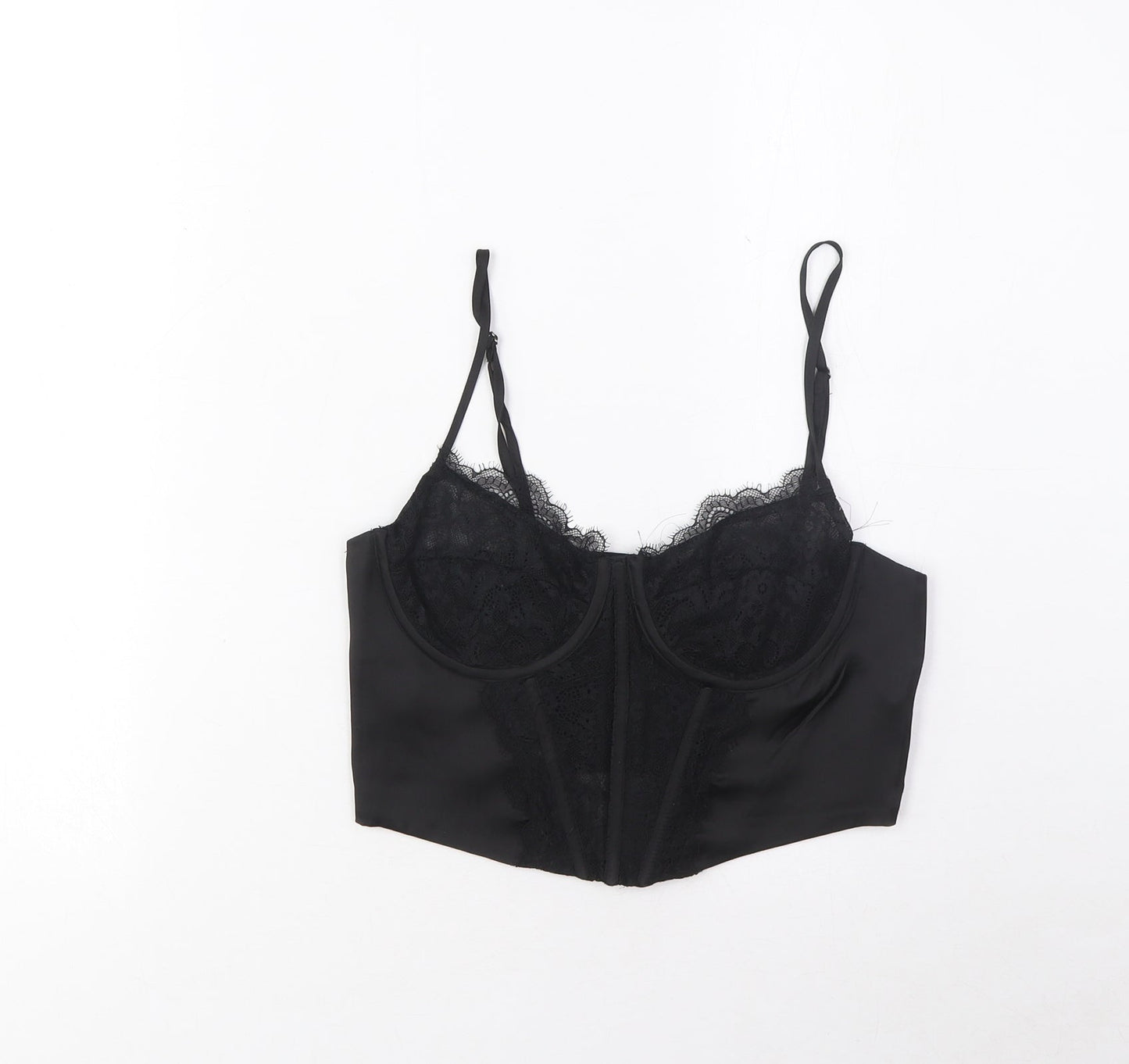 Womens UK Size M Stradivarius Black Cropped Tank