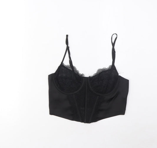 Womens UK Size M Stradivarius Black Cropped Tank