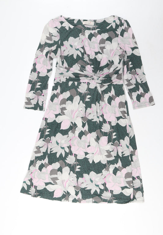 Per Una Womens Multicoloured Geometric Viscose A-Line Size 10 Boat Neck Pullover - Tie Front