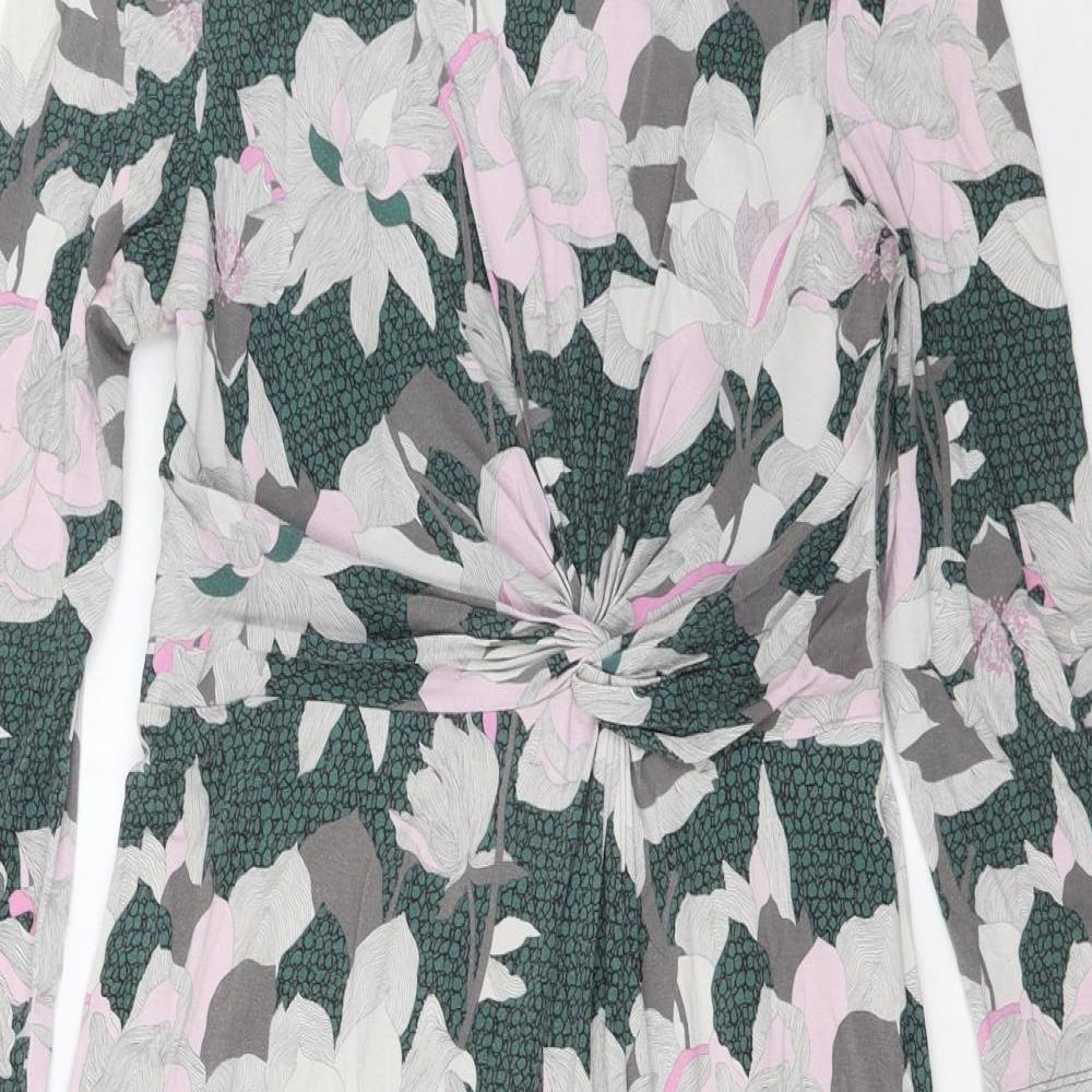 Per Una Womens Multicoloured Geometric Viscose A-Line Size 10 Boat Neck Pullover - Tie Front