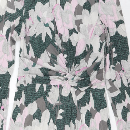 Per Una Womens Multicoloured Geometric Viscose A-Line Size 10 Boat Neck Pullover - Tie Front