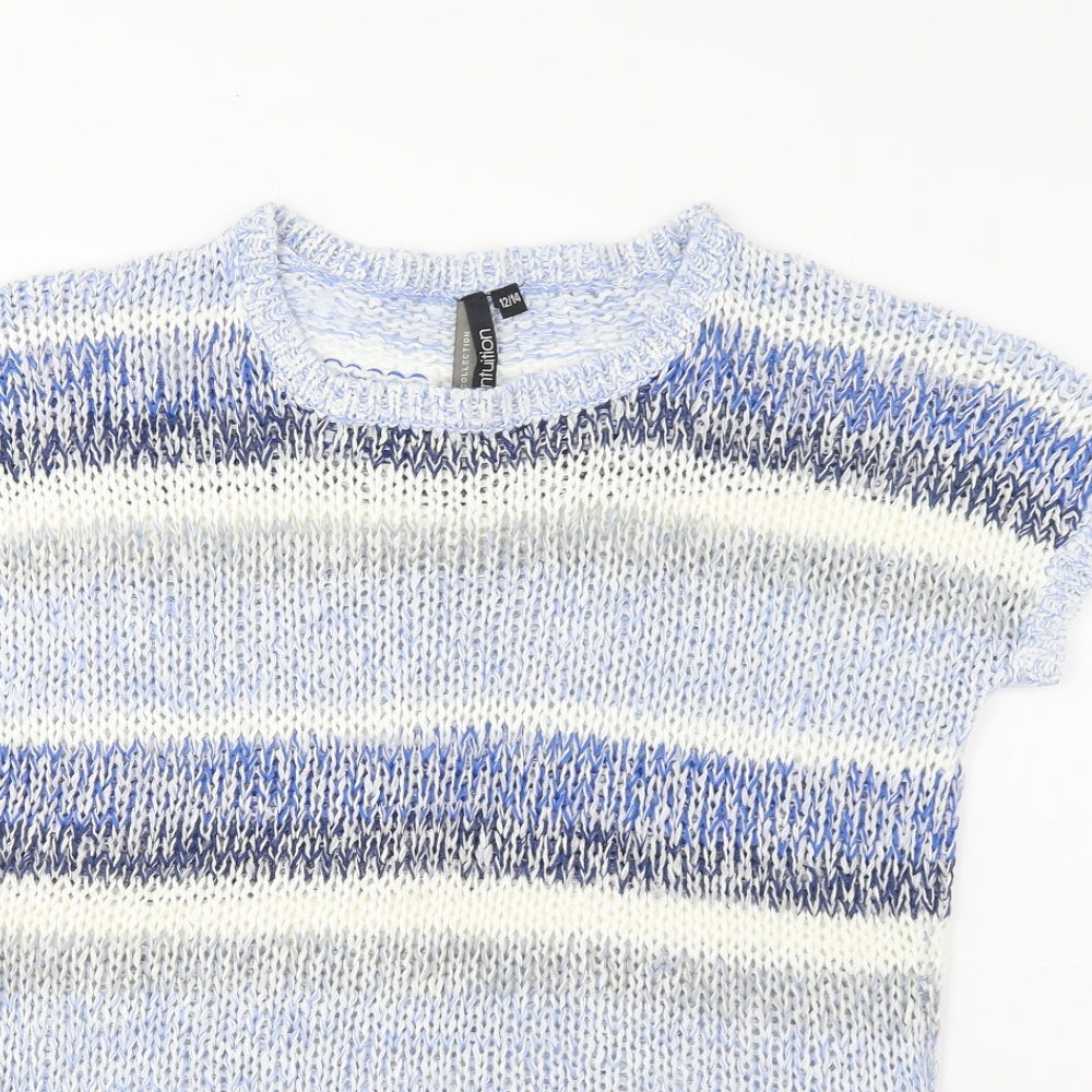 Intuition Womens Multicoloured Crew Neck Striped Acrylic Pullover Jumper Size 12 - 12/14