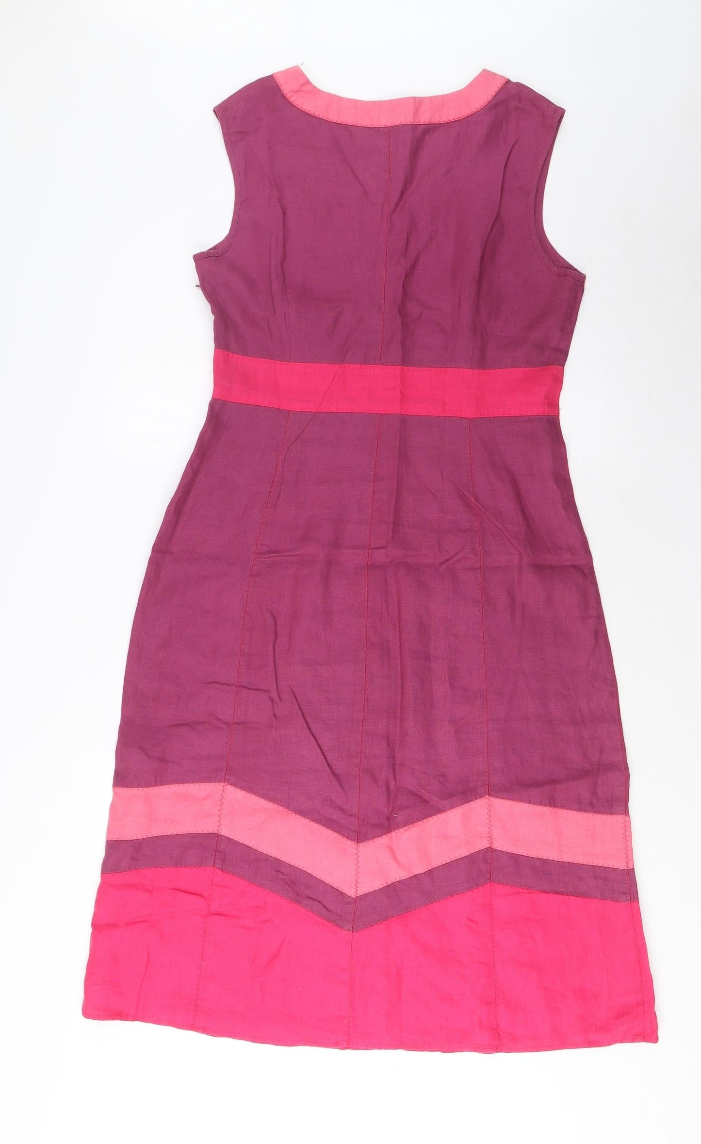 Monsoon Womens Multicoloured Striped Linen A-Line Size 12 V-Neck Zip