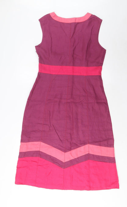 Monsoon Womens Multicoloured Striped Linen A-Line Size 12 V-Neck Zip