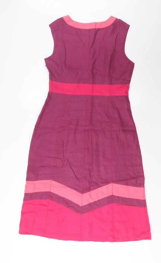 Monsoon Womens Multicoloured Striped Linen A-Line Size 12 V-Neck Zip