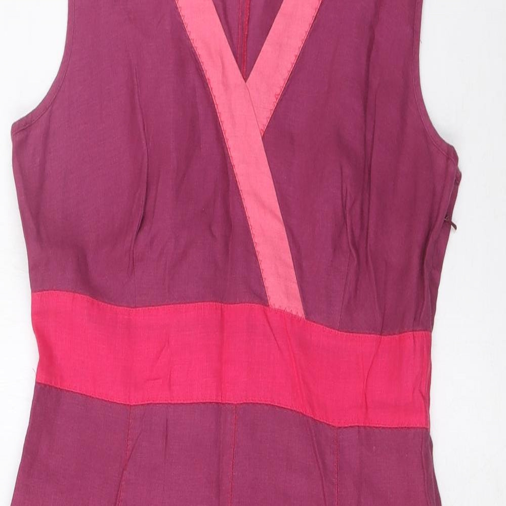 Monsoon Womens Multicoloured Striped Linen A-Line Size 12 V-Neck Zip