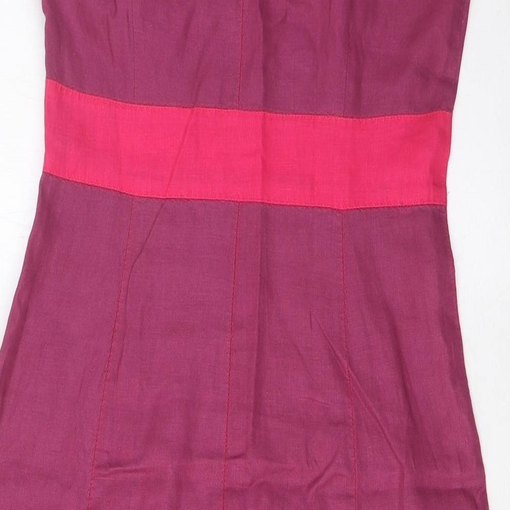 Monsoon Womens Multicoloured Striped Linen A-Line Size 12 V-Neck Zip