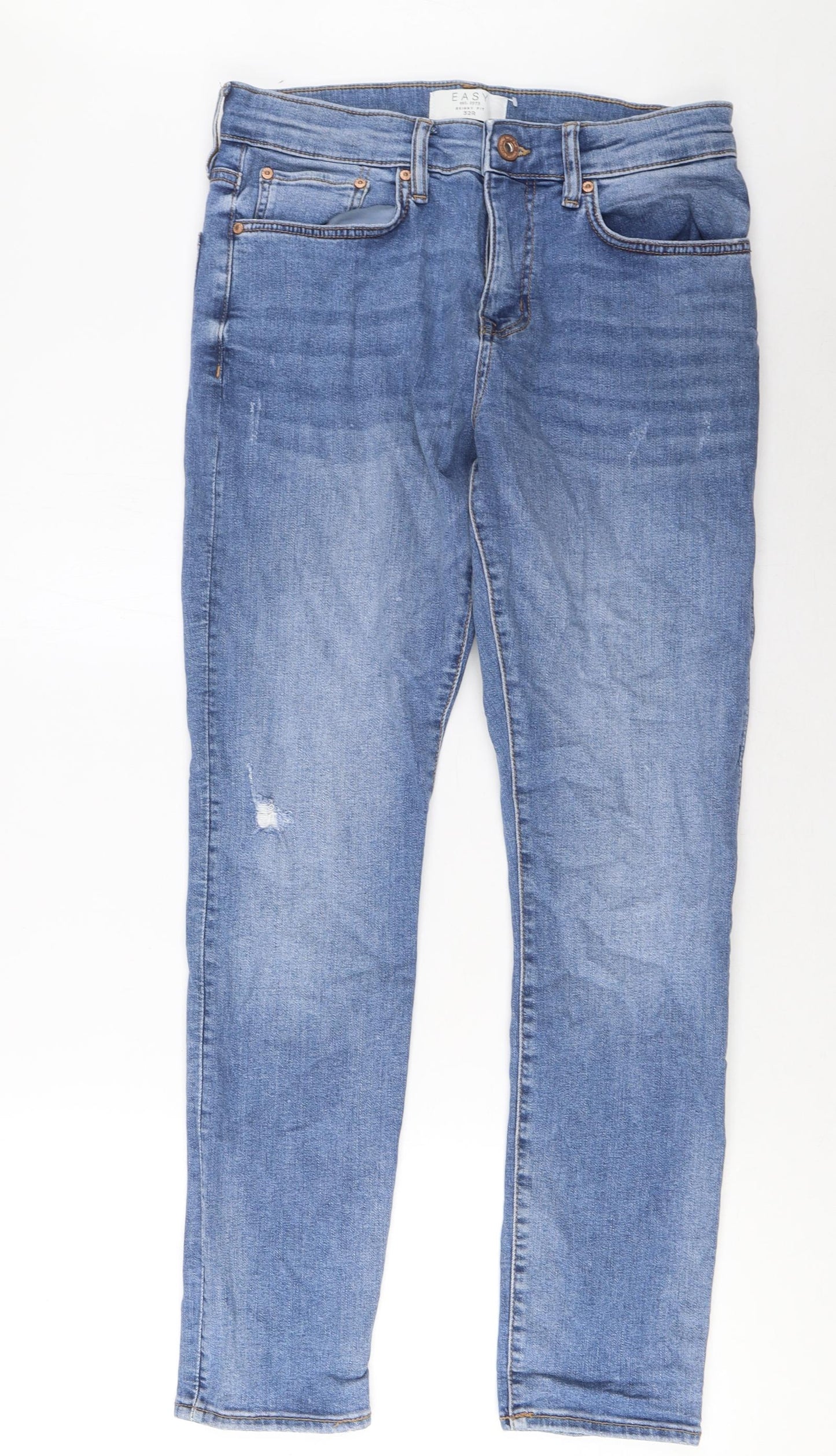 Easy Mens Blue Cotton Skinny Jeans Size 32 in L30 in Regular Zip - Pockets