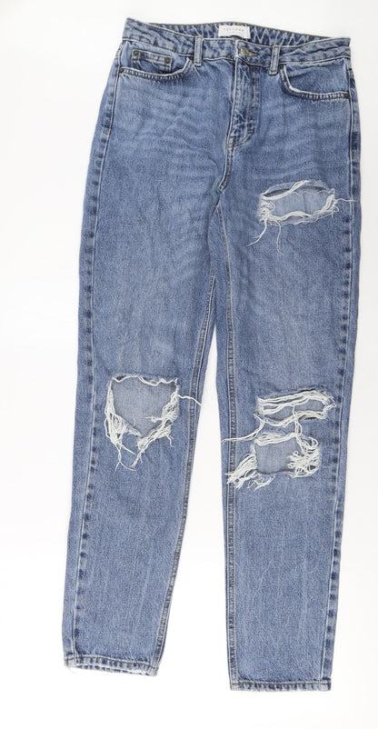 Topshop Womens Blue Cotton Mom Jeans Size 28 in L34 in Regular Zip - Pockets
