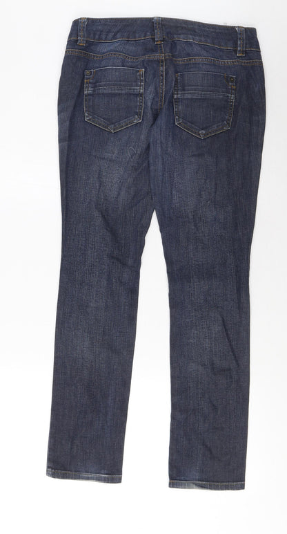 Miss Selfridge Womens Blue Cotton Straight Jeans Size 10 L30 in Regular Zip - Pockets
