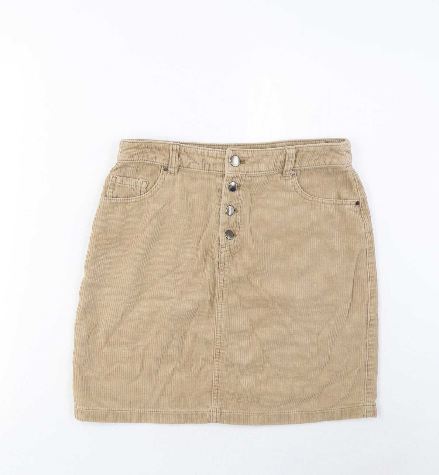 TU Womens Brown Cotton A-Line Skirt Size 8 Button - Pockets