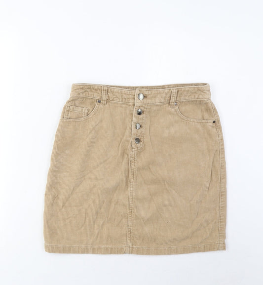 TU Womens Brown Cotton A-Line Skirt Size 8 Button - Pockets