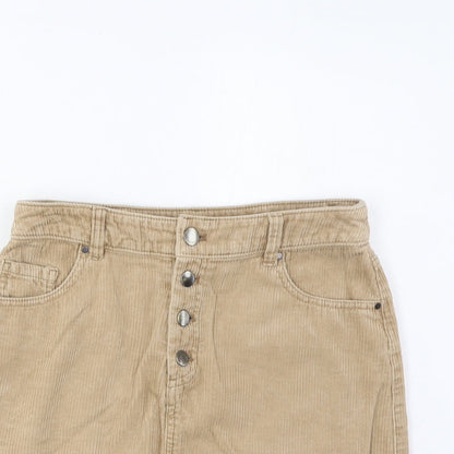 TU Womens Brown Cotton A-Line Skirt Size 8 Button - Pockets