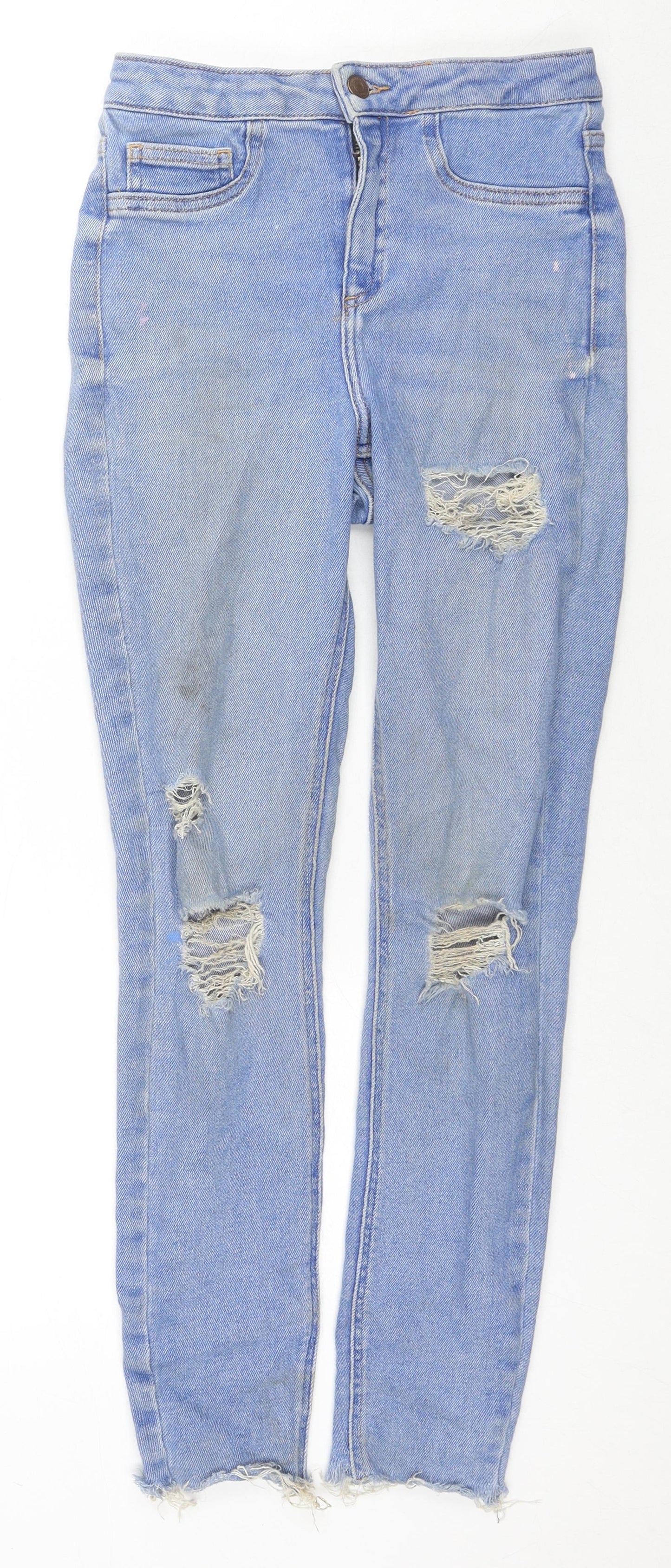 New Look Girls Blue Cotton Skinny Jeans Size 14 Years L27 in Regular Zip - Distressed