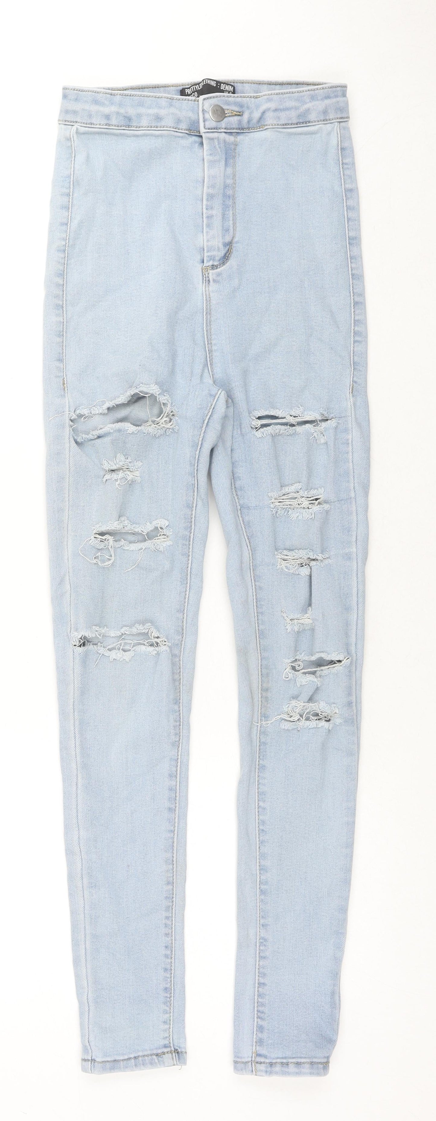 PRETTYLITTLETHING Womens Blue Cotton Skinny Jeans Size 6 L26 in Regular Zip