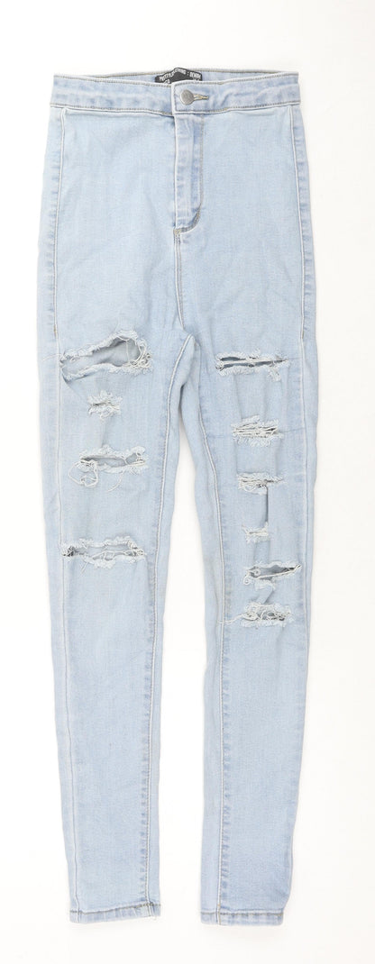 PRETTYLITTLETHING Womens Blue Cotton Skinny Jeans Size 6 L26 in Regular Zip