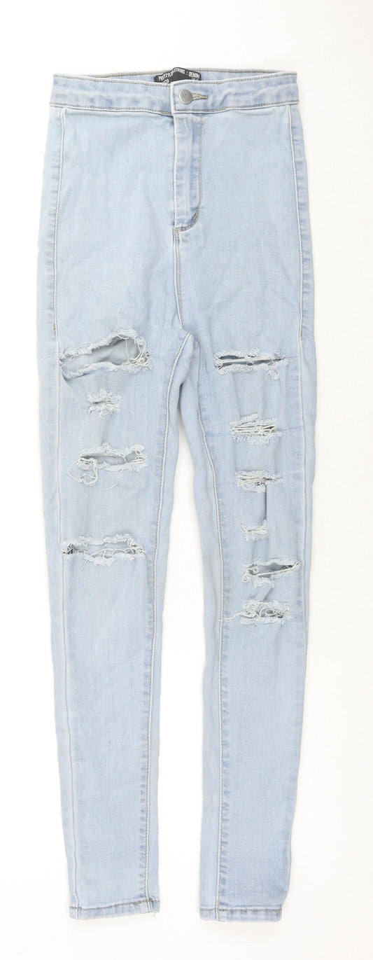 PRETTYLITTLETHING Womens Blue Cotton Skinny Jeans Size 6 L26 in Regular Zip