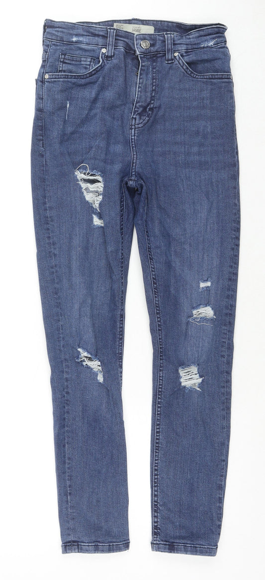Topshop Womens Blue Cotton Skinny Jeans Size 28 in L30 in Regular Zip