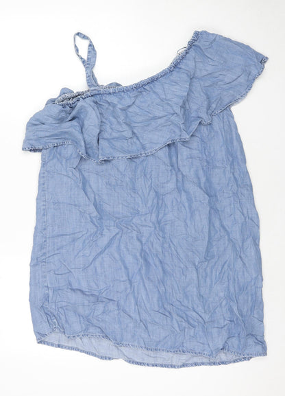 Papaya Womens Blue Lyocell Tank Dress Size 16 Off the Shoulder Pullover