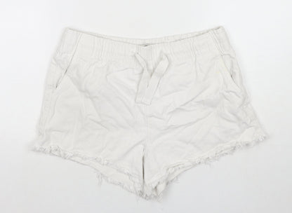 Cotton On Womens White Cotton Cut-Off Shorts Size 8 L3 in Regular Drawstring