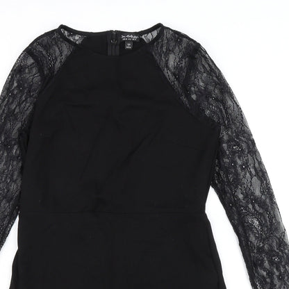 Miss Selfridge Womens Black Viscose Pencil Dress Size 12 Round Neck Zip - Lace Sleeves