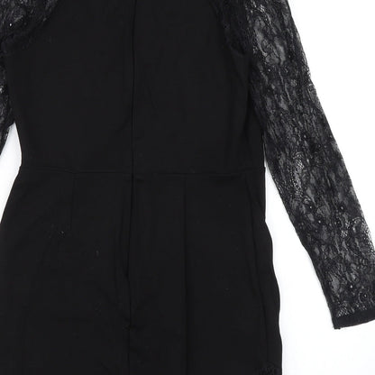 Miss Selfridge Womens Black Viscose Pencil Dress Size 12 Round Neck Zip - Lace Sleeves