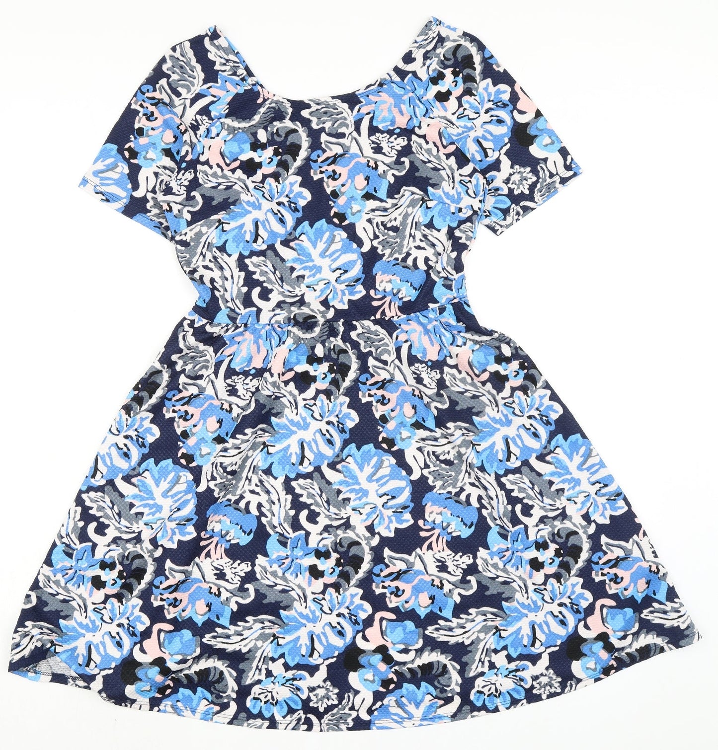 Dorothy Perkins Womens Blue Floral Polyester A-Line Size 10 Boat Neck Pullover