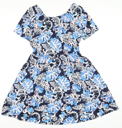 Dorothy Perkins Womens Blue Floral Polyester A-Line Size 10 Boat Neck Pullover