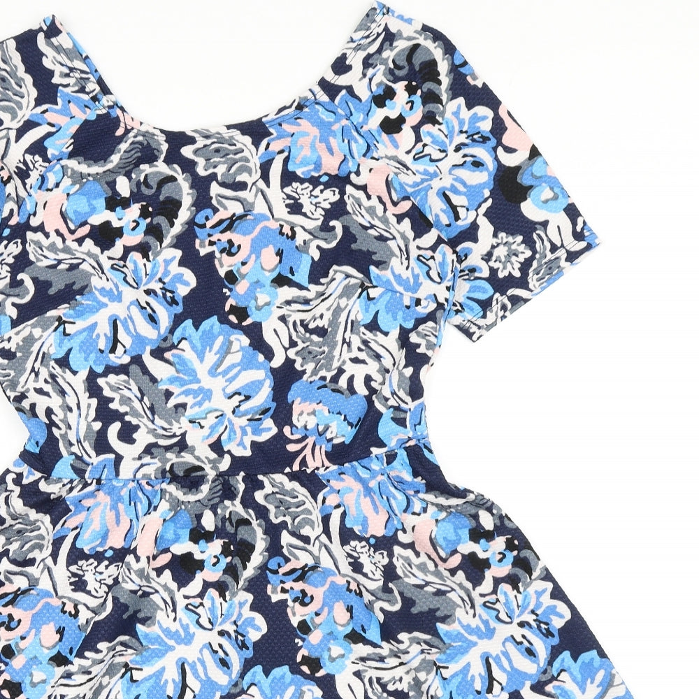 Dorothy Perkins Womens Blue Floral Polyester A-Line Size 10 Boat Neck Pullover