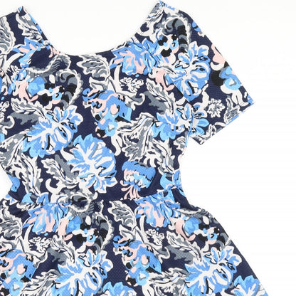 Dorothy Perkins Womens Blue Floral Polyester A-Line Size 10 Boat Neck Pullover