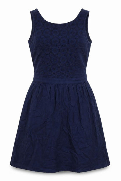 ESPRIT Womens Blue 100% Cotton A-Line Size 8 Boat Neck Button - Elasticated Waist