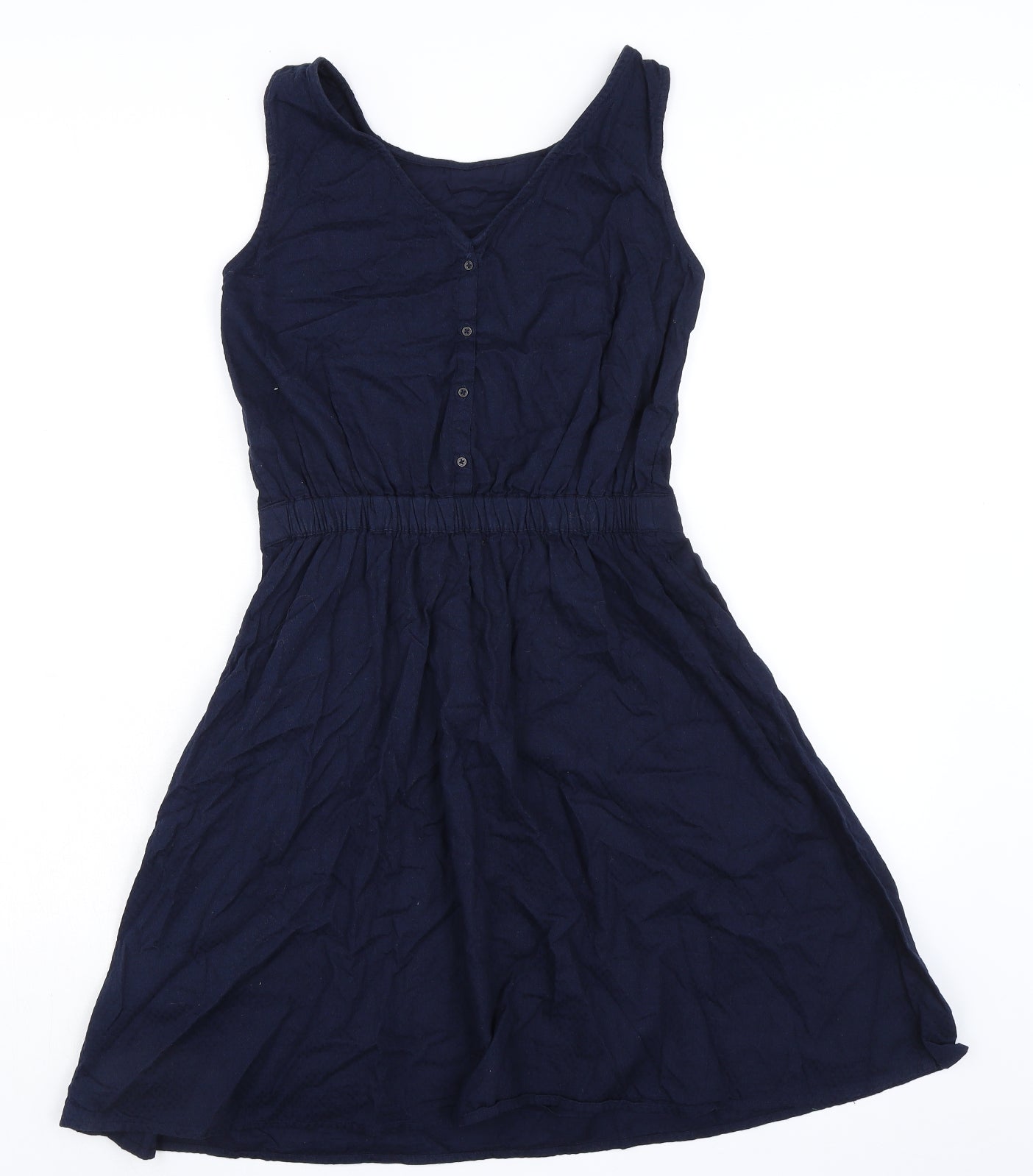 Esprit Womens Blue 100% Cotton A-Line Size 8 Boat Neck Button - Elasticated Waist