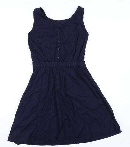 Esprit Womens Blue 100% Cotton A-Line Size 8 Boat Neck Button - Elasticated Waist