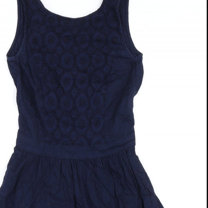 Esprit Womens Blue 100% Cotton A-Line Size 8 Boat Neck Button - Elasticated Waist