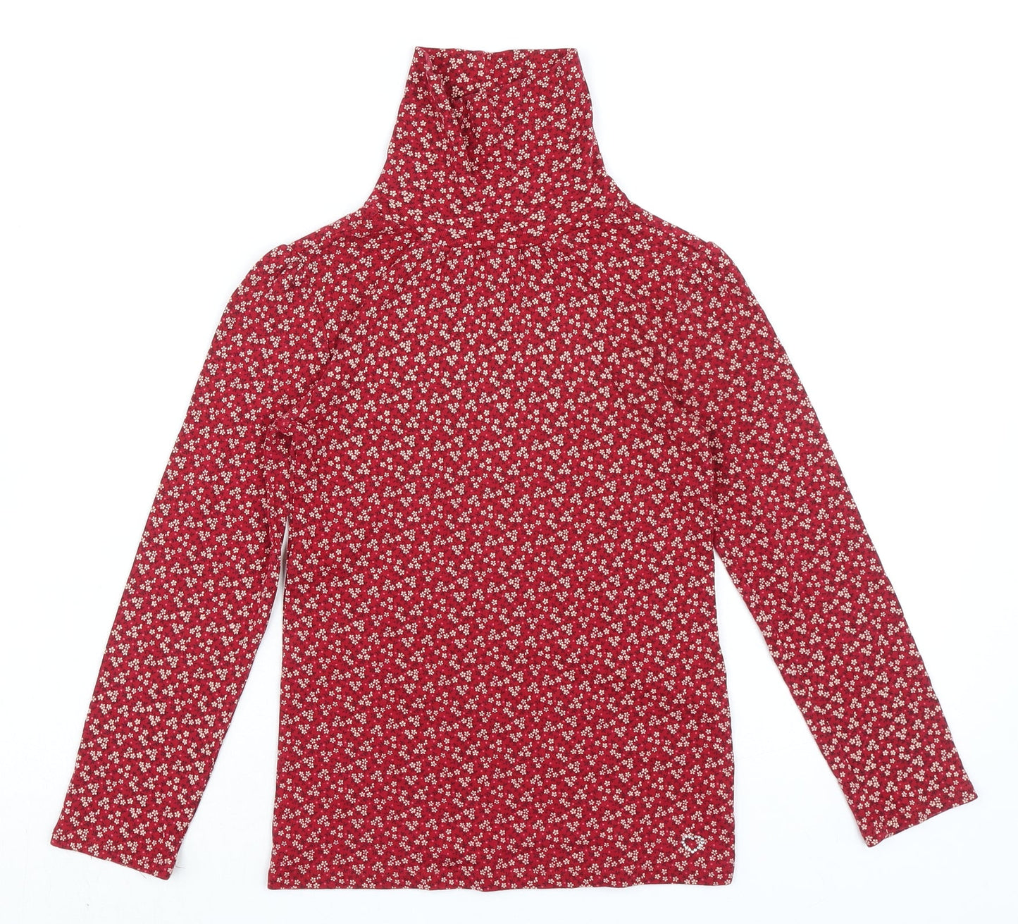 Gap Girls Red Roll Neck Floral 100% Cotton Pullover Jumper Size 10-11 Years Pullover - Ribbed